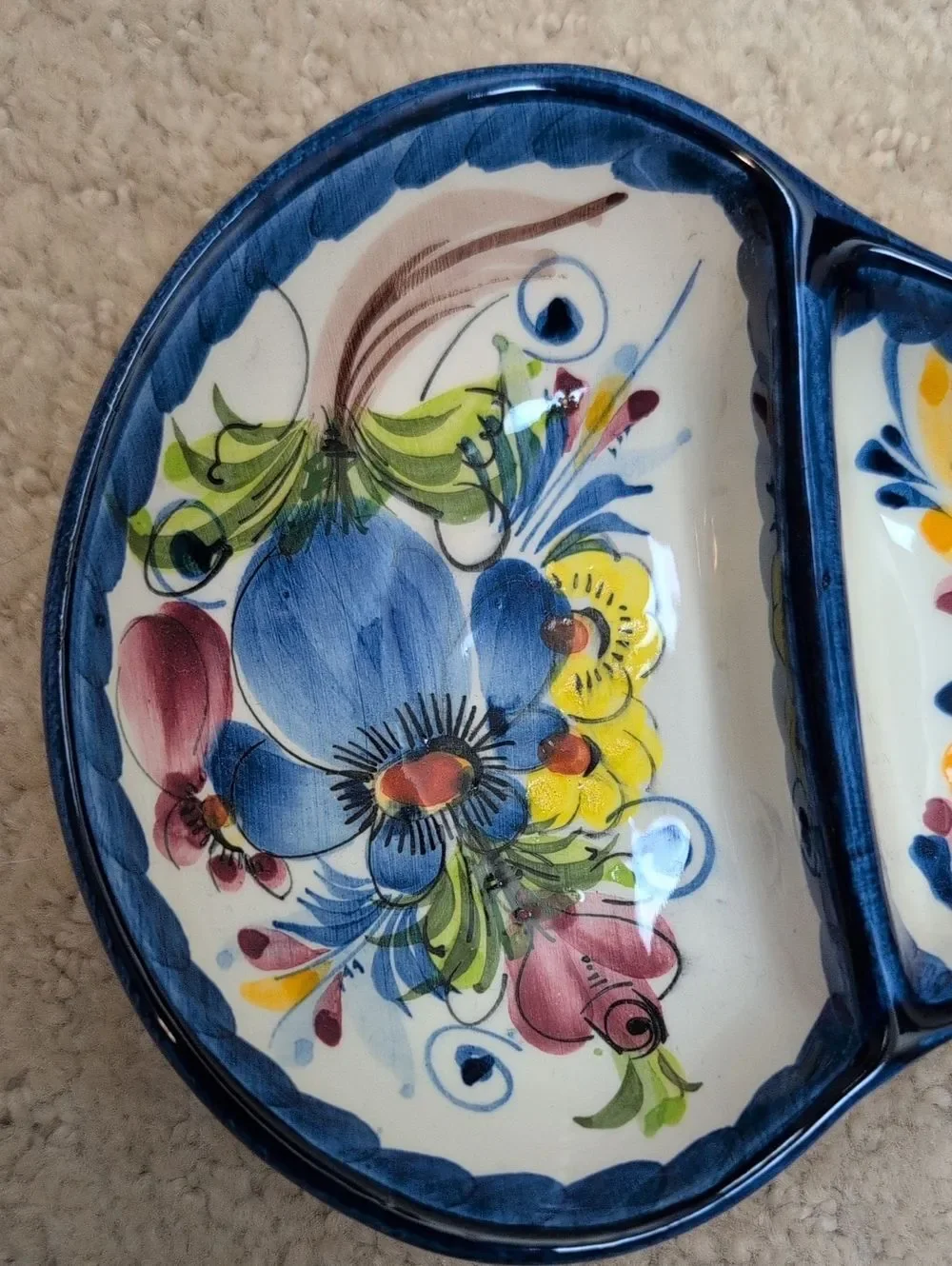 Faireal Portuguese Hand-Painted Floral Ceramic Olive Dish Vintage